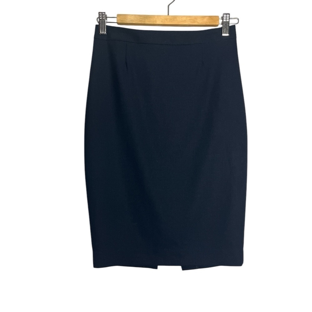 Judith & Charles Navy Wool Pencil Skirt High Waisted Full Back Zip, Size 0